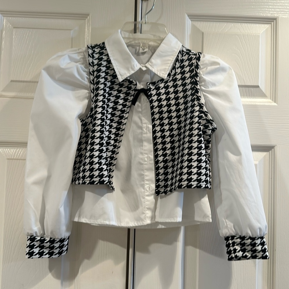 Shown Size 8 Girls white long sleeve shirt with vest